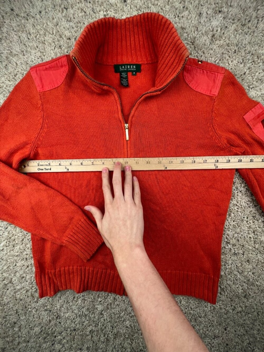 Lauren Ralph Lauren Women’s Sweater Orange Full Zip Medium Cotton Accents Knit - Picture 4 of 15